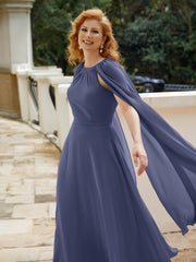Robe de A-ligne à Col en Bijou Longueur de Mollet en Mousseline Orageux