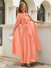 Robe de A-ligne à Col en Bijou Longueur de Mollet en Mousseline Crépuscule