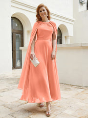 Robe de A-ligne à Col en Bijou Longueur de Mollet en Mousseline Crépuscule Grande Taille