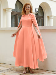 Robe de A-ligne à Col en Bijou Longueur de Mollet en Mousseline Crépuscule