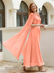 Robe de A-ligne à Col en Bijou Longueur de Mollet en Mousseline Crépuscule
