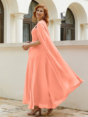 Robe de A-ligne à Col en Bijou Longueur de Mollet en Mousseline Crépuscule Grande Taille