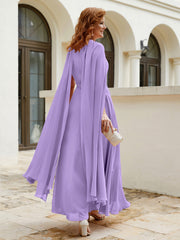 Robe de A-ligne à Col en Bijou Longueur de Mollet en Mousseline Tahiti Grande Taille