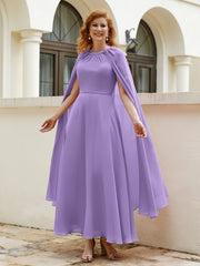 Robe de A-ligne à Col en Bijou Longueur de Mollet en Mousseline Tahiti Grande Taille