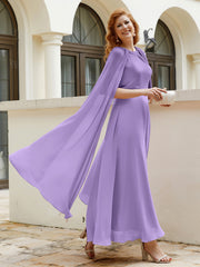 Robe de A-ligne à Col en Bijou Longueur de Mollet en Mousseline Tahiti