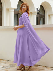 Robe de A-ligne à Col en Bijou Longueur de Mollet en Mousseline Tahiti