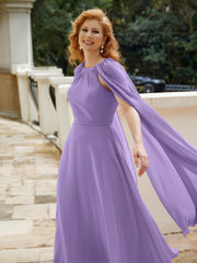 Robe de A-ligne à Col en Bijou Longueur de Mollet en Mousseline Tahiti