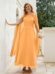 Robe de A-ligne à Col en Bijou Longueur de Mollet en Mousseline Mandarine Grande Taille