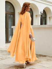 Robe de A-ligne à Col en Bijou Longueur de Mollet en Mousseline Mandarine