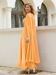 Robe de A-ligne à Col en Bijou Longueur de Mollet en Mousseline Mandarine
