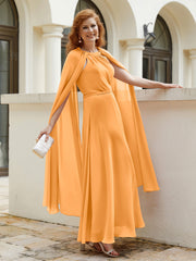 Robe de A-ligne à Col en Bijou Longueur de Mollet en Mousseline Mandarine Grande Taille