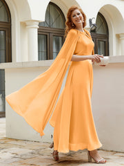 Robe de A-ligne à Col en Bijou Longueur de Mollet en Mousseline Mandarine