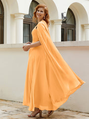 Robe de A-ligne à Col en Bijou Longueur de Mollet en Mousseline Mandarine