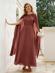 Robe de A-ligne à Col en Bijou Longueur de Mollet en Mousseline Terracotta