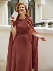 Robe de A-ligne à Col en Bijou Longueur de Mollet en Mousseline Terracotta