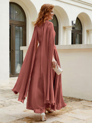 Robe de A-ligne à Col en Bijou Longueur de Mollet en Mousseline Terracotta
