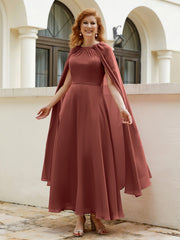 Robe de A-ligne à Col en Bijou Longueur de Mollet en Mousseline Terracotta