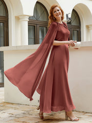 Robe de A-ligne à Col en Bijou Longueur de Mollet en Mousseline Terracotta