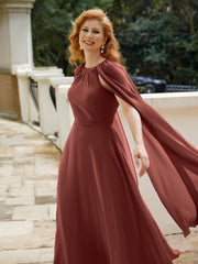 Robe de A-ligne à Col en Bijou Longueur de Mollet en Mousseline Terracotta