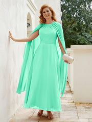Robe de A-ligne à Col en Bijou Longueur de Mollet en Mousseline Turquoise Grande Taille