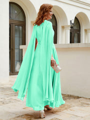 Robe de A-ligne à Col en Bijou Longueur de Mollet en Mousseline Turquoise Grande Taille