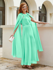Robe de A-ligne à Col en Bijou Longueur de Mollet en Mousseline Turquoise Grande Taille