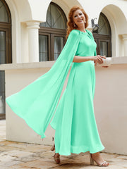 Robe de A-ligne à Col en Bijou Longueur de Mollet en Mousseline Turquoise Grande Taille