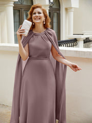 Robe de A-ligne à Col en Bijou Longueur de Mollet en Mousseline Vintage Mauve Grande Taille
