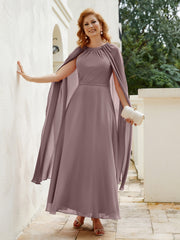 Robe de A-ligne à Col en Bijou Longueur de Mollet en Mousseline Vintage Mauve Grande Taille