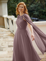 Robe de A-ligne à Col en Bijou Longueur de Mollet en Mousseline Vintage Mauve Grande Taille