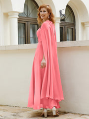 Robe de A-ligne à Col en Bijou Longueur de Mollet en Mousseline Pastèque