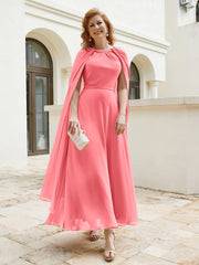 Robe de A-ligne à Col en Bijou Longueur de Mollet en Mousseline Pastèque