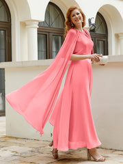 Robe de A-ligne à Col en Bijou Longueur de Mollet en Mousseline Pastèque