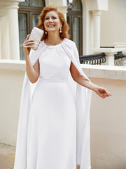 Robe de A-ligne à Col en Bijou Longueur de Mollet en Mousseline Blanc