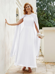 Robe de A-ligne à Col en Bijou Longueur de Mollet en Mousseline Blanc Grande Taille
