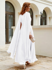 Robe de A-ligne à Col en Bijou Longueur de Mollet en Mousseline Blanc Grande Taille