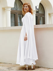 Robe de A-ligne à Col en Bijou Longueur de Mollet en Mousseline Blanc