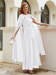Robe de A-ligne à Col en Bijou Longueur de Mollet en Mousseline Blanc Grande Taille