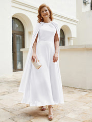 Robe de A-ligne à Col en Bijou Longueur de Mollet en Mousseline Blanc