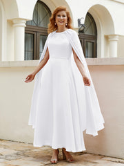 Robe de A-ligne à Col en Bijou Longueur de Mollet en Mousseline Blanc Grande Taille