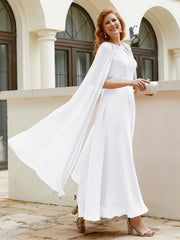 Robe de A-ligne à Col en Bijou Longueur de Mollet en Mousseline Blanc