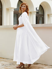 Robe de A-ligne à Col en Bijou Longueur de Mollet en Mousseline Blanc