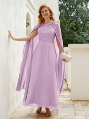 Robe de A-ligne à Col en Bijou Longueur de Mollet en Mousseline Glycine