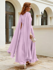 Robe de A-ligne à Col en Bijou Longueur de Mollet en Mousseline Glycine