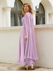 Robe de A-ligne à Col en Bijou Longueur de Mollet en Mousseline Glycine Grande Taille