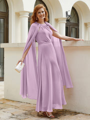 Robe de A-ligne à Col en Bijou Longueur de Mollet en Mousseline Glycine