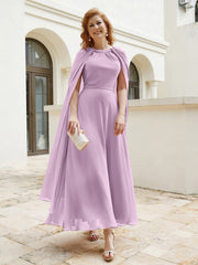 Robe de A-ligne à Col en Bijou Longueur de Mollet en Mousseline Glycine Grande Taille