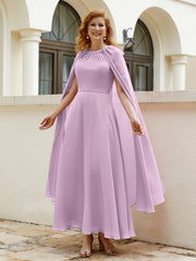 Robe de A-ligne à Col en Bijou Longueur de Mollet en Mousseline Glycine