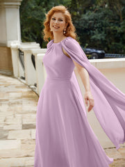 Robe de A-ligne à Col en Bijou Longueur de Mollet en Mousseline Glycine