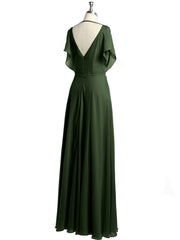 Encolure En V Mousseline Maxi Robes Avec Fente Olive Verte Grande Taille
